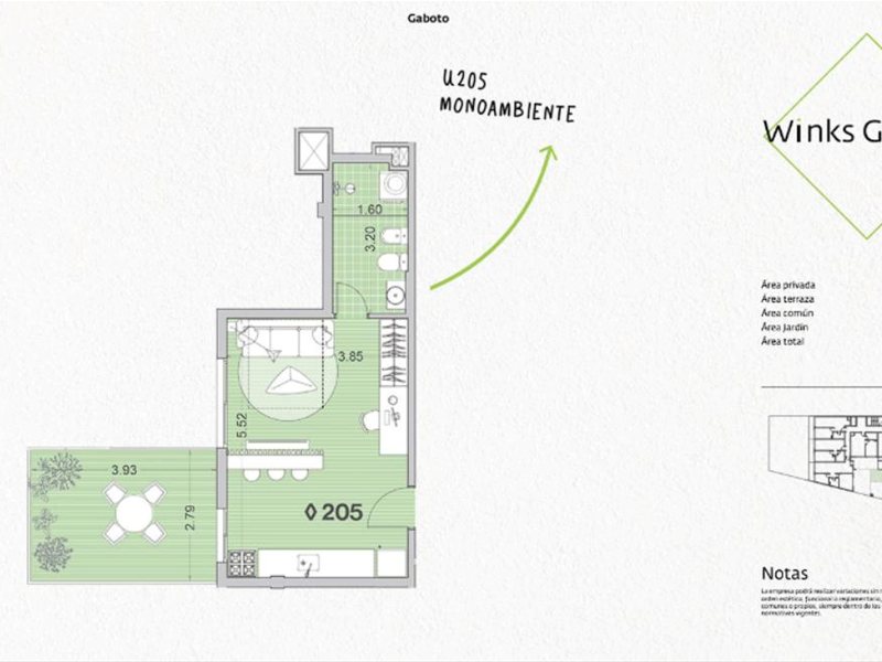 Monoambiente en alquiler | Winks Gaboto, Palermo
