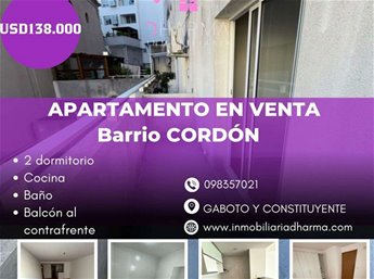 APARTAMENTO EN VENTA CON BALCÓN AL CONTRA FRENTE EN CORDÓN