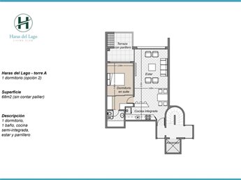 HARAS DEL LAGO amplio y soleado 1 dorm $ 37.000 con garaje y terraza con parrillero, coordine visita
