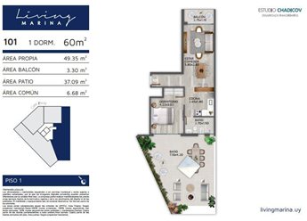 Living Marina | Última unidad con patio  | 1 dorm. a estrenar en Punta Carretas | Entrega inmediata | USD 205.000 - foto 6