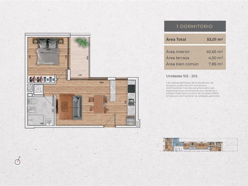 Venta Desarrollo Apartamento 1 Dormitorio 1 Baño - foto 3