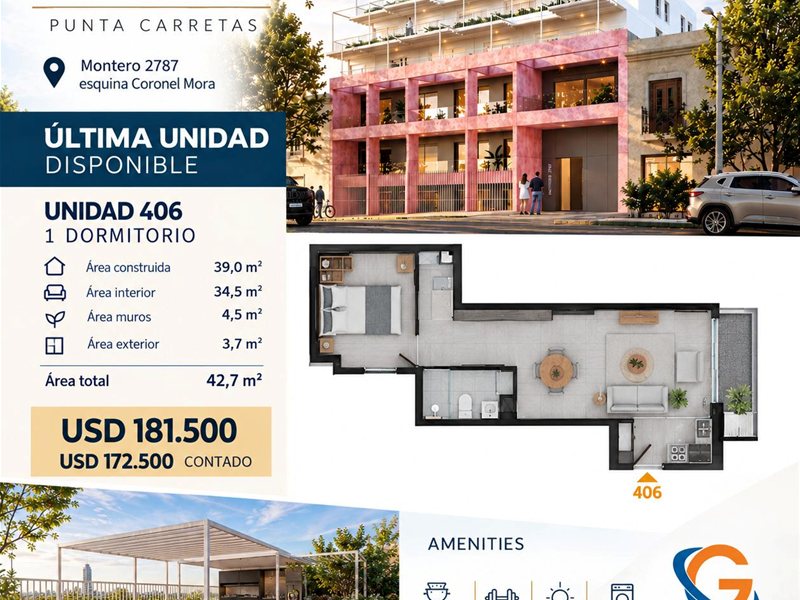 RUBICÓN PUNTA CARRETAS | ¡Últimas 2 oportunidades para vivir o invertir! Apartamentos de 1 dormitorio USD 172500, precio contado. - foto 3